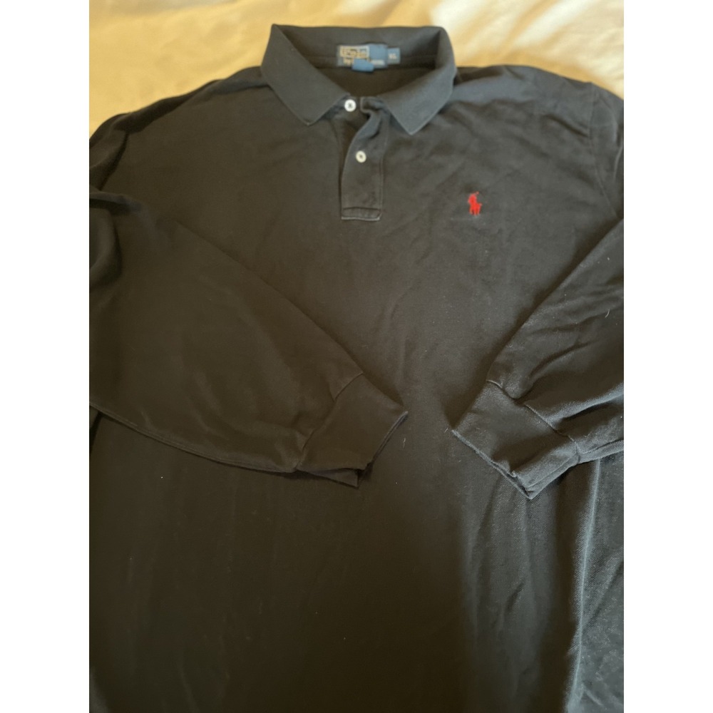 Ralph Lauren Polo Shirt Mens XL Black Red Pony Long Sleeve Classic Fit